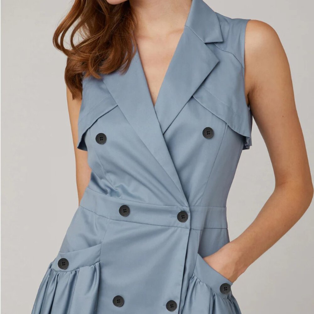 Light Blue Cotton Midi Dress Size 8 M MARYLING Italian Designer Trench Style NWT
